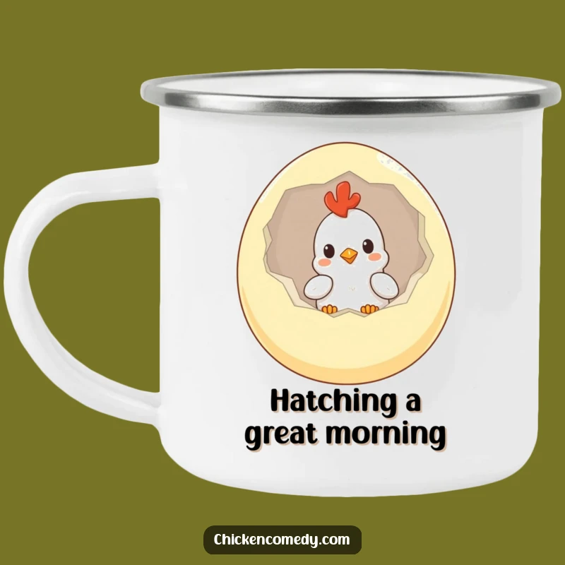 Funny Curious Chicken Camping Mug: Enjoy Hot Drinks with this Hilarious Egg Design
