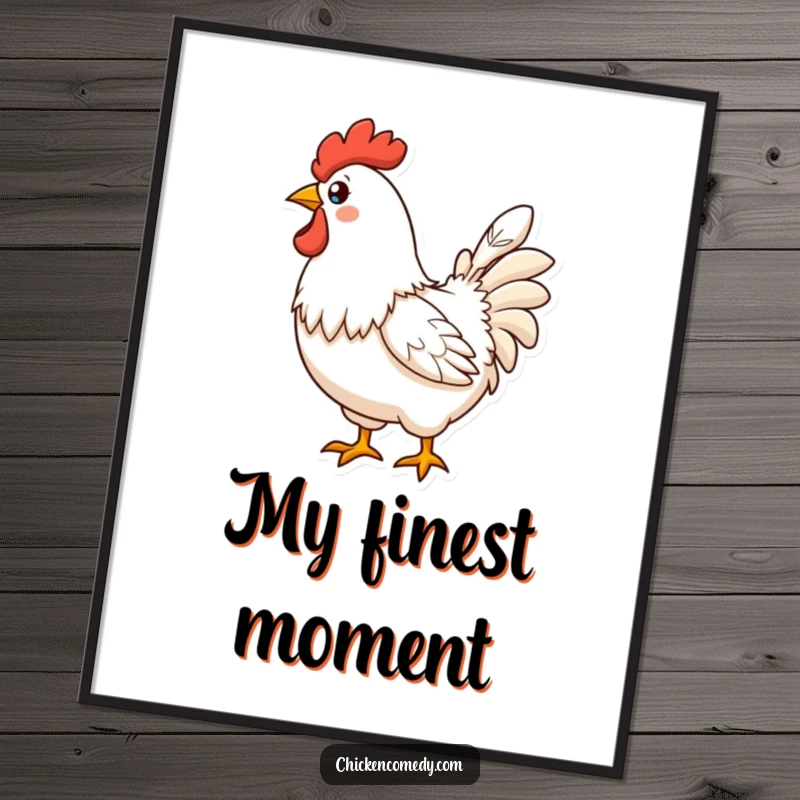 Funny Proud Chicken Digital Art Print of a chicken displaying a perfect feather, ideal for instant home decor.