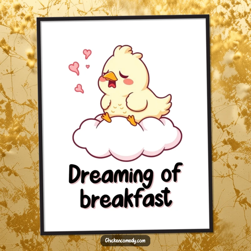 Funny Free Printable Wall Art: A sleepy chicken peacefully yawns on a soft cloud, creating a serene and humorous scene.