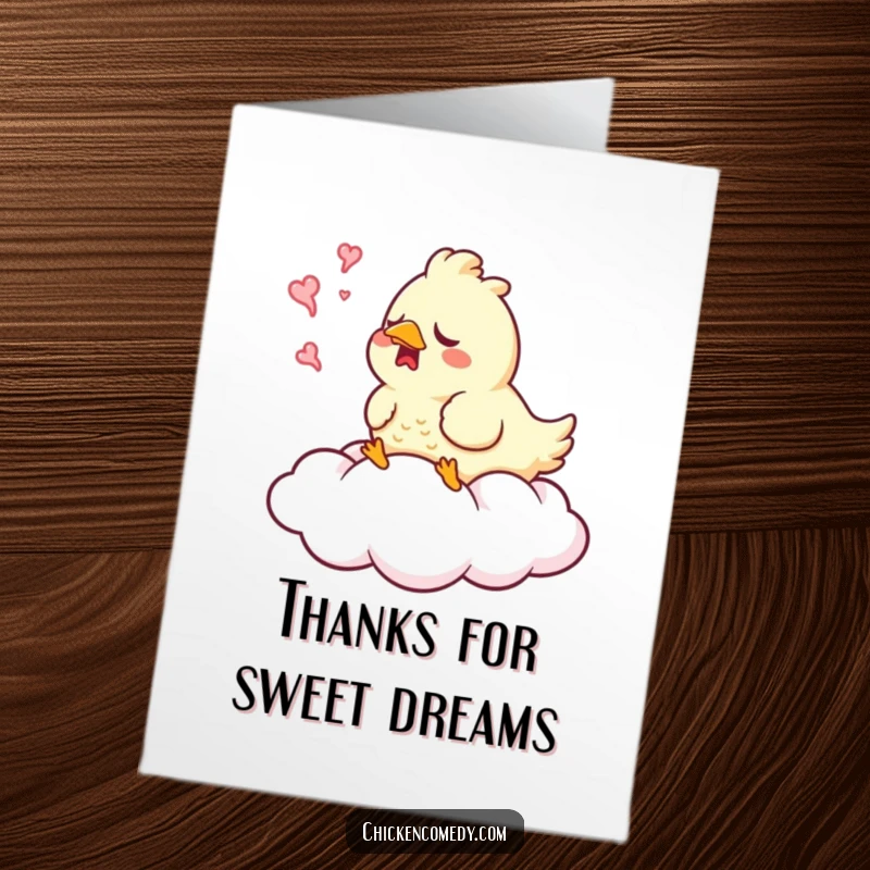 Funny Free Printable Thank You Card: A sleepy chicken yawns on a cloud, offering a peaceful expression of thanks.