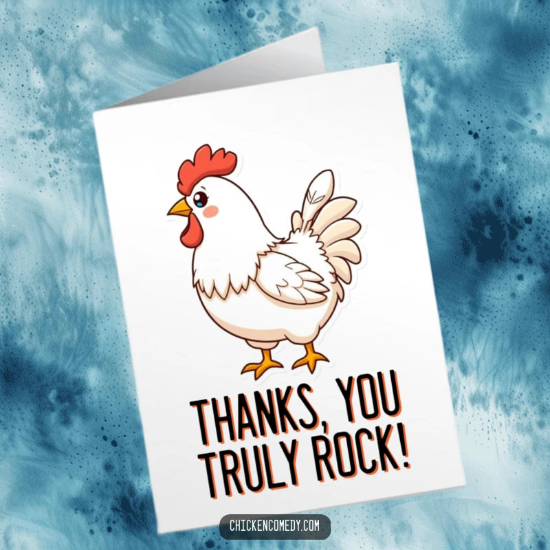 Funny Free Printable Thank You Card: A proud chicken flaunts a perfect feather, showing elegant gratitude.