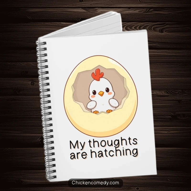 Funny Chicken Notebook with a curious chick peeking from a large egg, ideal for writing and creative note-taking.